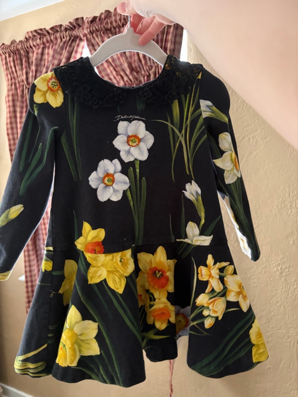 Dolce & Gabbana Black Dress with Yellow & White Daffodil Print
